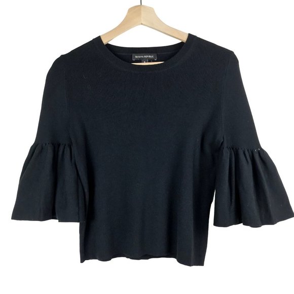 Banana Republic Black Bell Sleeve Knit Top Size Small - Picture 1 of 7